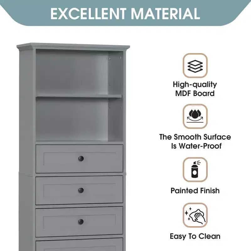 Armario de almacenamiento vertical Whisen con cajones y estantes ajustables para baño, estudio, oficina e interiores