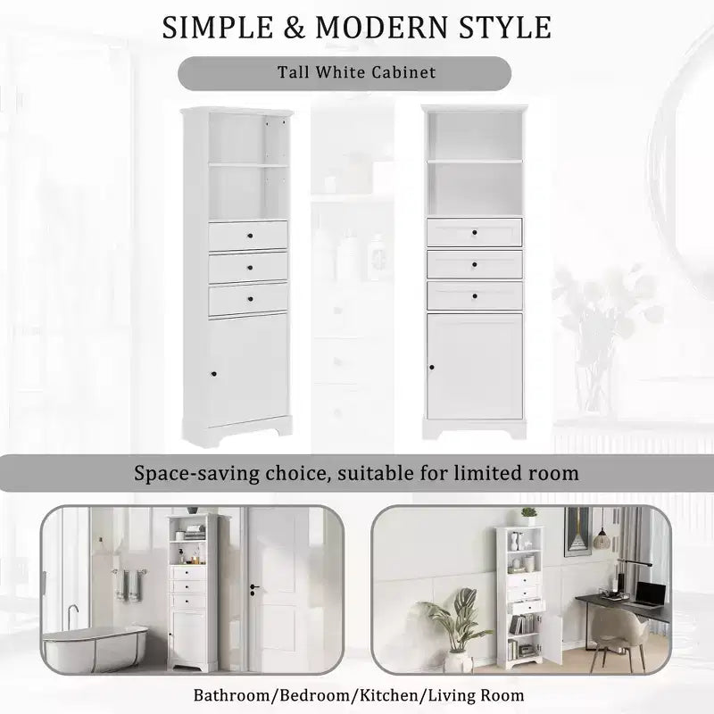 Armario de almacenamiento vertical Whisen con cajones y estantes ajustables para baño, estudio, oficina e interiores
