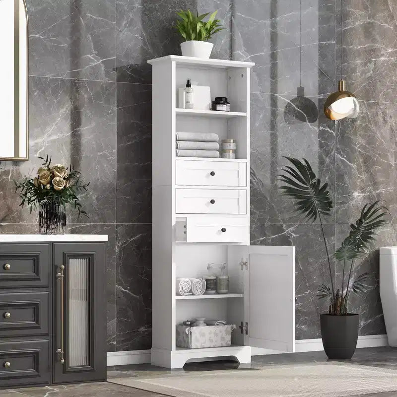 Armario de almacenamiento vertical Whisen con cajones y estantes ajustables para baño, estudio, oficina e interiores