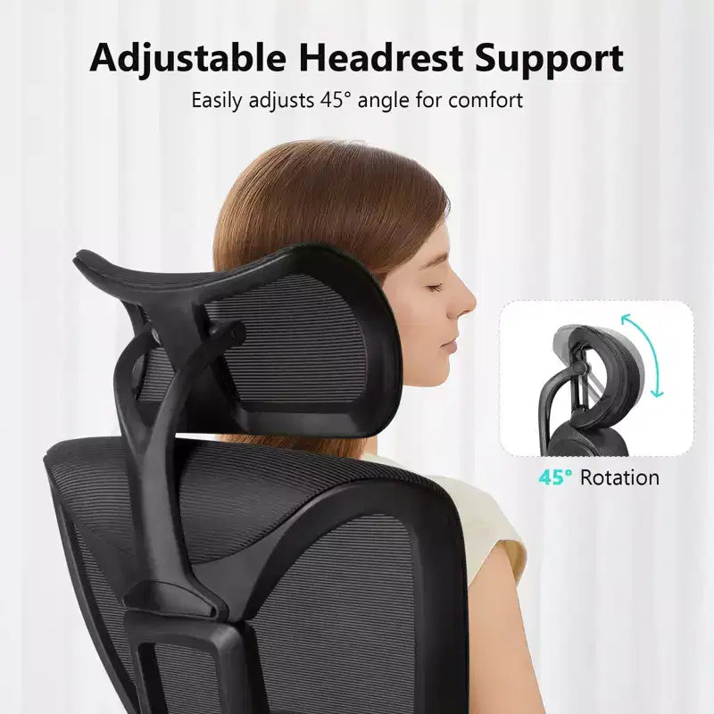 Silla de oficina ergonómica con reposacabezas 3D, apoyabrazos 2D, respaldo de malla, reclinación de 135 grados, silla de escritorio con capacidad de 330 lb y soporte lumbar dinámico