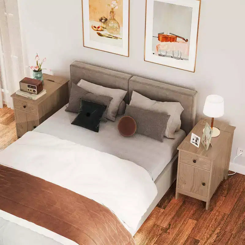 Costway Mesa auxiliar de 1/2 piezas con estación de carga, mesita de noche con tapa abatible, puertos USB y tomas de corriente, color marrón