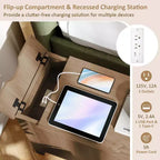 Costway Mesa auxiliar de 1/2 piezas con estación de carga, mesita de noche con tapa abatible, puertos USB y tomas de corriente, color marrón