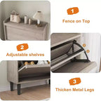 Zapatero de Madera con 2 Cajones Abatibles y Estante Ajustable, Mueble Zapatero para Entrada, Zapatero Oculto para Pasillo, Sala de Estar, Gris