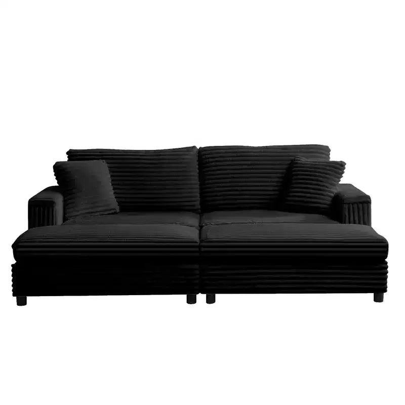 Mjkone Sillón Chaise Oversized para Interiores, Sofá Moderno Tapizado en Pana de 85 Pulgadas de Ancho con 2 Otomanas Móviles, Cómodo Sofá Perezoso