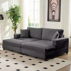 Mjkone Sillón Chaise Oversized para Interiores, Sofá Moderno Tapizado en Pana de 85 Pulgadas de Ancho con 2 Otomanas Móviles, Cómodo Sofá Perezoso