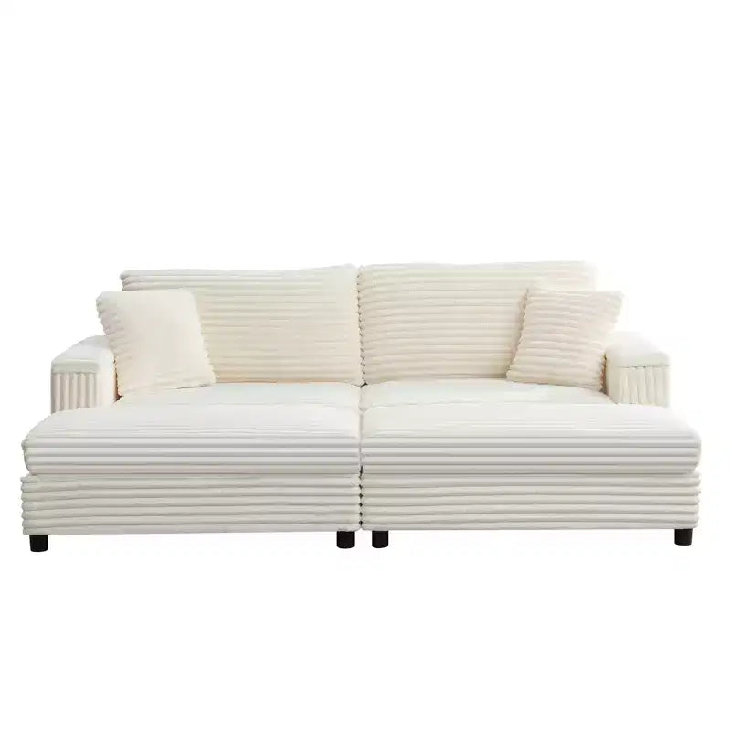 Mjkone Sillón Chaise Oversized para Interiores, Sofá Moderno Tapizado en Pana de 85 Pulgadas de Ancho con 2 Otomanas Móviles, Cómodo Sofá Perezoso