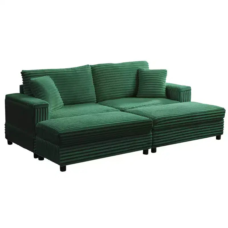 Mjkone Sillón Chaise Oversized para Interiores, Sofá Moderno Tapizado en Pana de 85 Pulgadas de Ancho con 2 Otomanas Móviles, Cómodo Sofá Perezoso