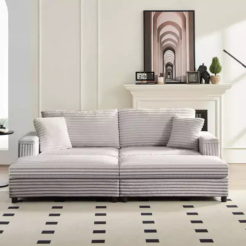 Mjkone Sillón Chaise Oversized para Interiores, Sofá Moderno Tapizado en Pana de 85 Pulgadas de Ancho con 2 Otomanas Móviles, Cómodo Sofá Perezoso