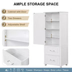 Whisen Mueble Alto de Almacenamiento para Baño, Armario Independiente con Dos Cajones y Estante Ajustable