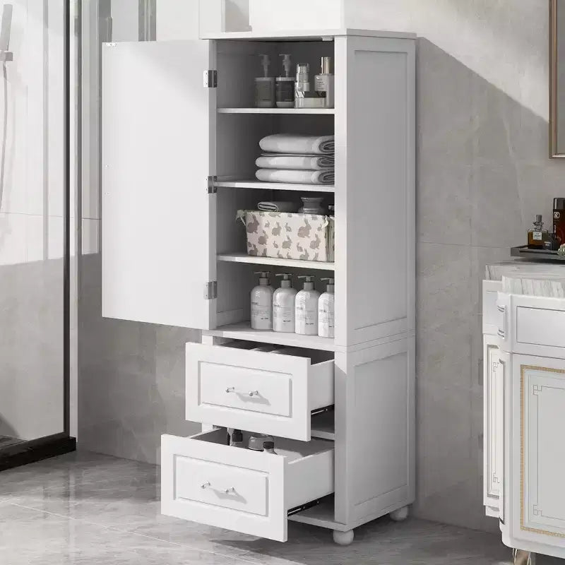 Whisen Mueble Alto de Almacenamiento para Baño, Armario Independiente con Dos Cajones y Estante Ajustable