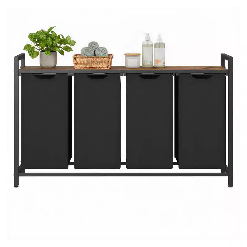 Cesto clasificador de ropa de 45.7 x 13 x 28.4 pulgadas, almacenamiento de cesta de ropa, clasificador de ropa con 4 bolsas extraíbles, estante, estructura de metal, (40L)