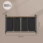 Cesto clasificador de ropa de 45.7 x 13 x 28.4 pulgadas, almacenamiento de cesta de ropa, clasificador de ropa con 4 bolsas extraíbles, estante, estructura de metal, (40L)