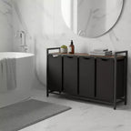 Cesto clasificador de ropa de 45.7 x 13 x 28.4 pulgadas, almacenamiento de cesta de ropa, clasificador de ropa con 4 bolsas extraíbles, estante, estructura de metal, (40L)