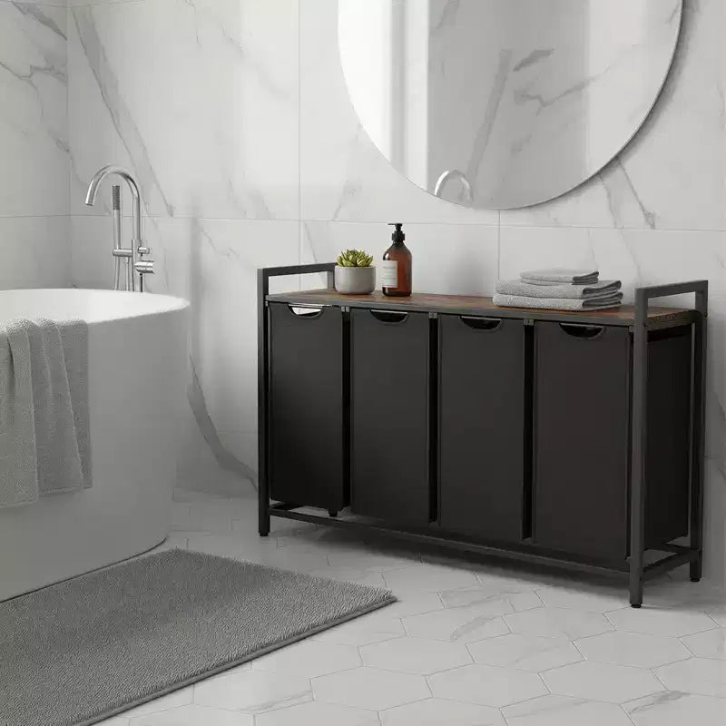 Cesto clasificador de ropa de 45.7 x 13 x 28.4 pulgadas, almacenamiento de cesta de ropa, clasificador de ropa con 4 bolsas extraíbles, estante, estructura de metal, (40L)