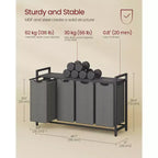 Cesto clasificador de ropa de 45.7 x 13 x 28.4 pulgadas, almacenamiento de cesta de ropa, clasificador de ropa con 4 bolsas extraíbles, estante, estructura de metal, (40L)