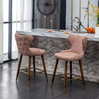 Roundhill Furniture Nevis Taburete de mostrador moderno de mediados de siglo de cuero sintético con ribete capitoné de cabeza de clavo, rosa, juego de 2