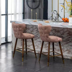 Roundhill Furniture Nevis Taburete de mostrador moderno de mediados de siglo de cuero sintético con ribete capitoné de cabeza de clavo, rosa, juego de 2