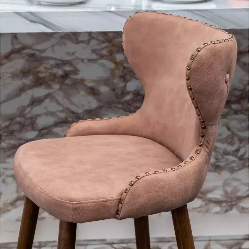 Roundhill Furniture Nevis Taburete de mostrador moderno de mediados de siglo de cuero sintético con ribete capitoné de cabeza de clavo, rosa, juego de 2