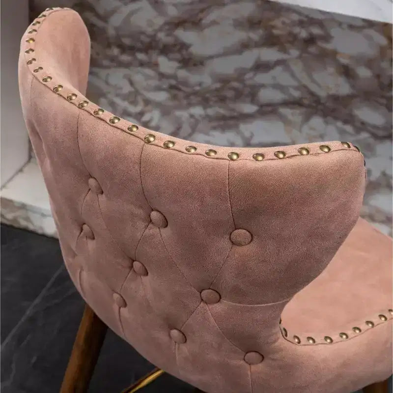 Roundhill Furniture Nevis Taburete de mostrador moderno de mediados de siglo de cuero sintético con ribete capitoné de cabeza de clavo, rosa, juego de 2