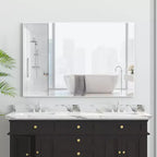 Espejo de baño moderno con marco blanco de 48x32: extragrande, de aluminio, para montar en la pared, vertical/horizontal