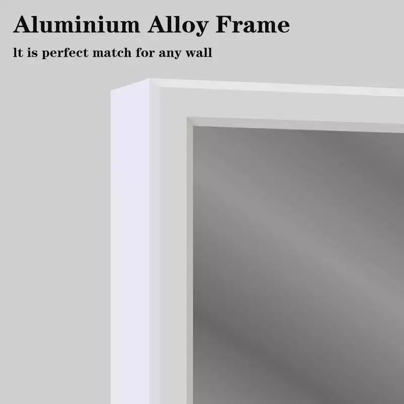 Espejo de baño moderno con marco blanco de 48x32: extragrande, de aluminio, para montar en la pared, vertical/horizontal