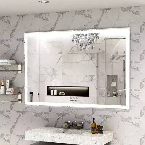 Espejo de baño LED de 60x40 extragrande: Montaje en pared, 3 modos de color, Marco de aluminio, Grande