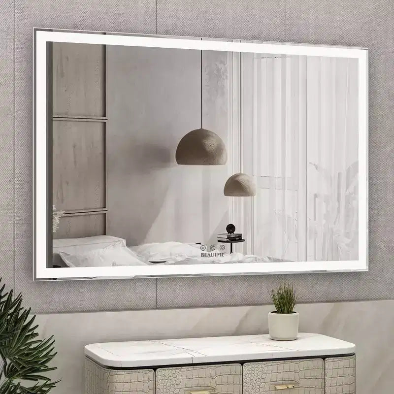 Espejo de baño LED de 60x40 extragrande: Montaje en pared, 3 modos de color, Marco de aluminio, Grande