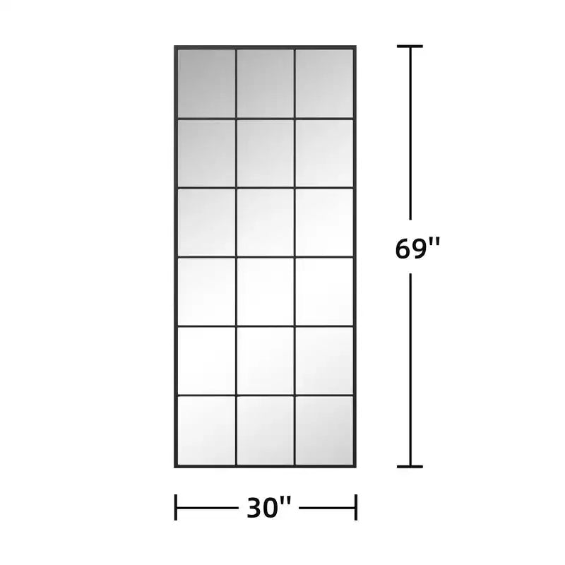 Espejo Rectangular con Marco de Celosía de Hierro Forjado - Negro 176x76x2.7cm