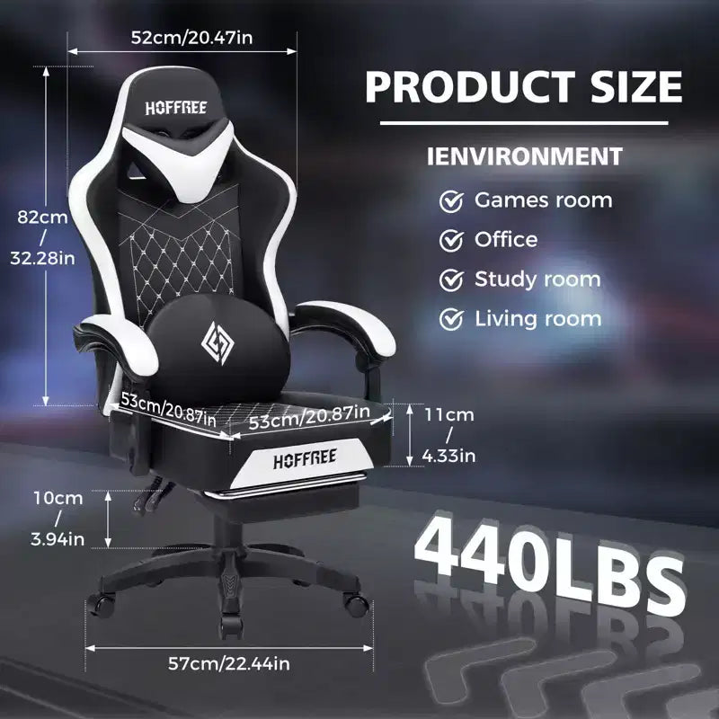 Silla ergonómica Hoffree de piel para juegos y masajes, para oficina, PC, con reposapiés y ajustable