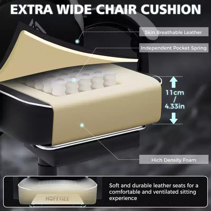 Silla ergonómica Hoffree de piel para juegos y masajes, para oficina, PC, con reposapiés y ajustable