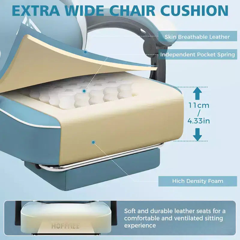 Silla ergonómica Hoffree de piel para juegos y masajes, para oficina, PC, con reposapiés y ajustable