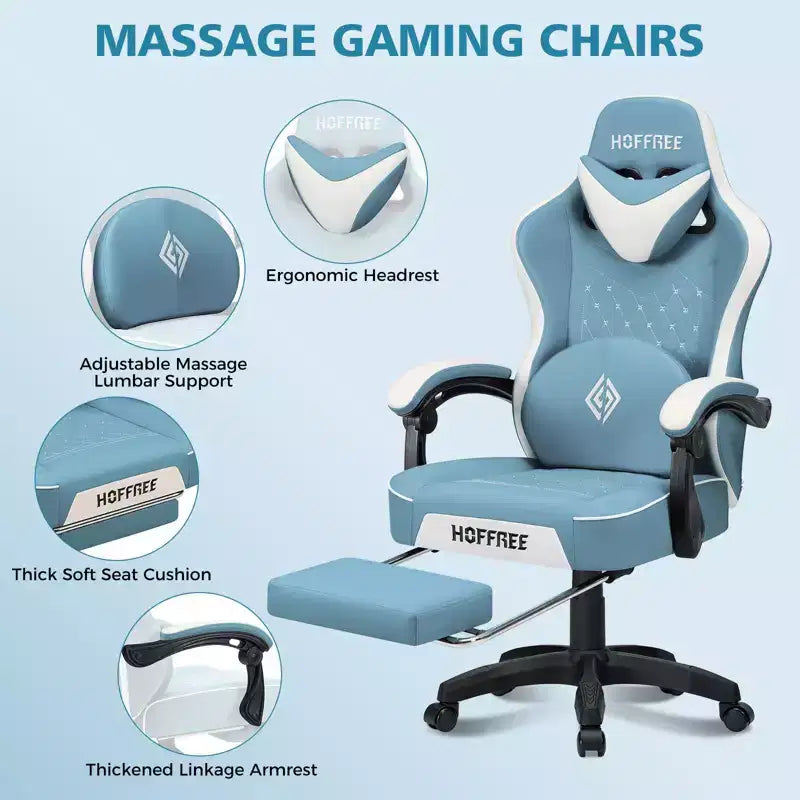 Silla ergonómica Hoffree de piel para juegos y masajes, para oficina, PC, con reposapiés y ajustable