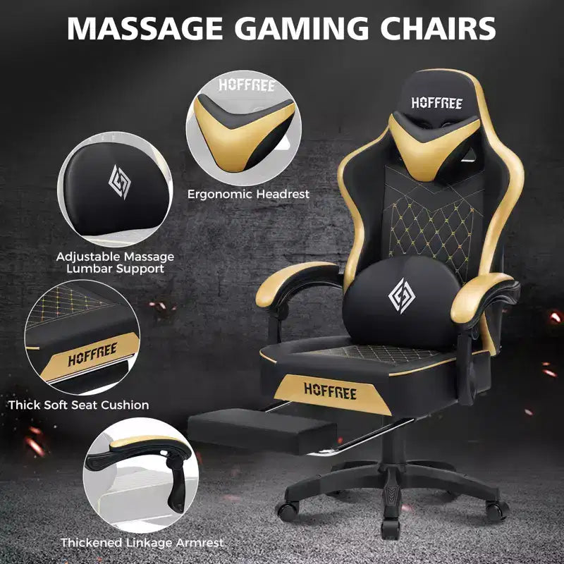 Silla ergonómica Hoffree de piel para juegos y masajes, para oficina, PC, con reposapiés y ajustable