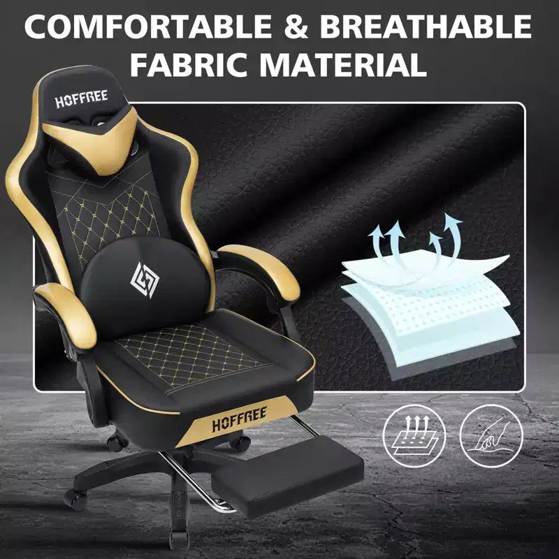 Silla ergonómica Hoffree de piel para juegos y masajes, para oficina, PC, con reposapiés y ajustable
