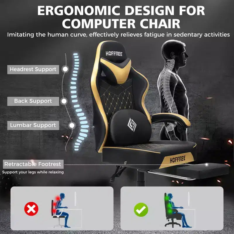Silla ergonómica Hoffree de piel para juegos y masajes, para oficina, PC, con reposapiés y ajustable