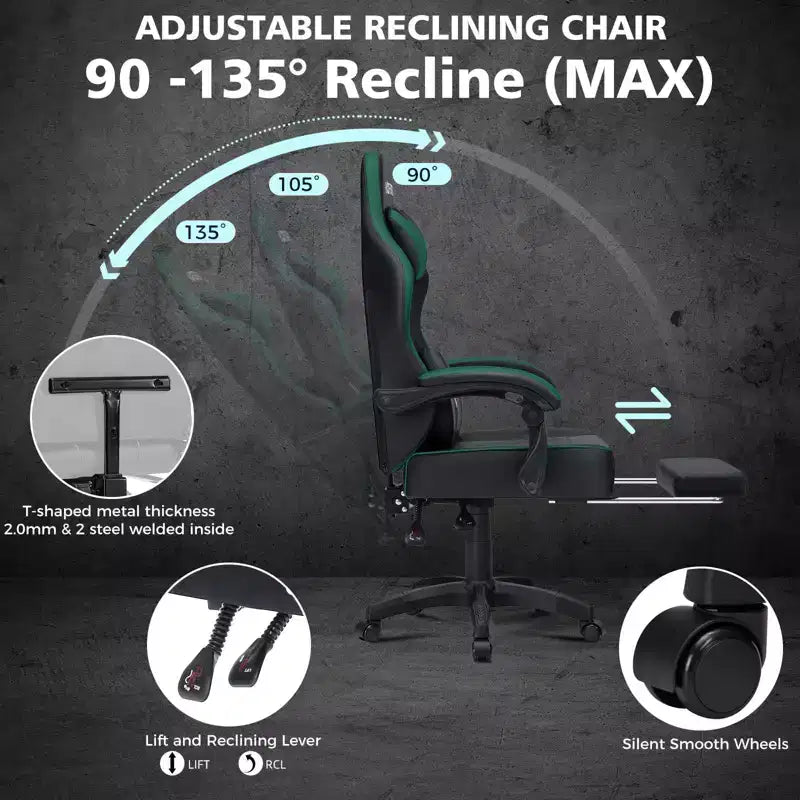 Silla ergonómica Hoffree de piel para juegos y masajes, para oficina, PC, con reposapiés y ajustable