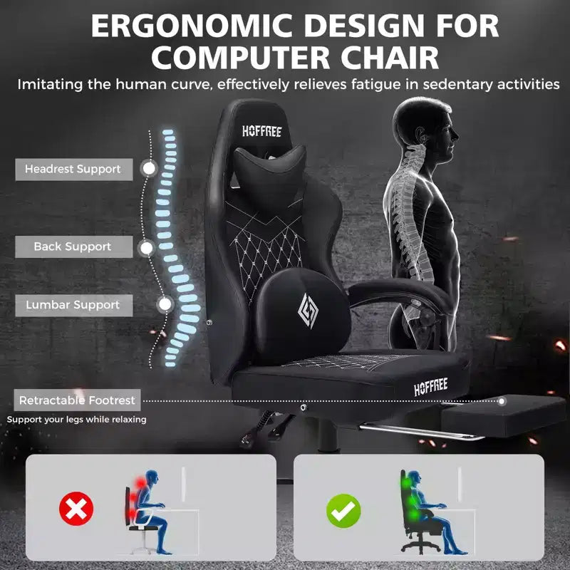 Silla ergonómica Hoffree de piel para juegos y masajes, para oficina, PC, con reposapiés y ajustable