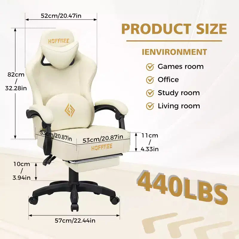 Silla ergonómica Hoffree de piel para juegos y masajes, para oficina, PC, con reposapiés y ajustable