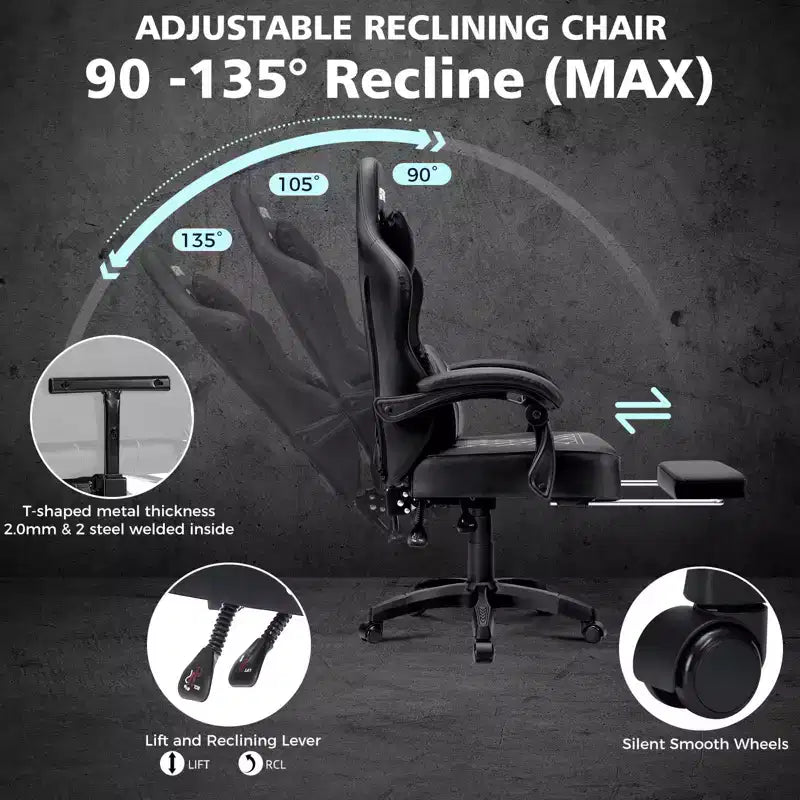 Silla ergonómica Hoffree de piel para juegos y masajes, para oficina, PC, con reposapiés y ajustable