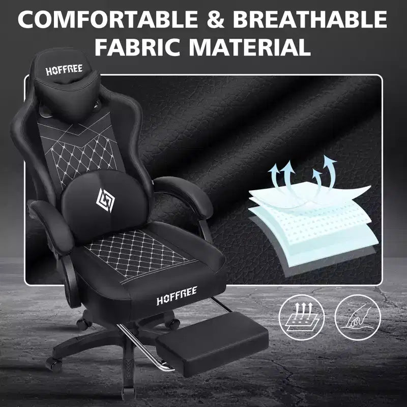 Silla ergonómica Hoffree de piel para juegos y masajes, para oficina, PC, con reposapiés y ajustable
