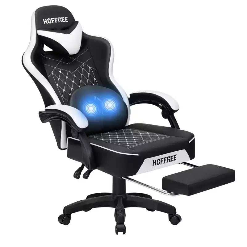 Silla ergonómica Hoffree de piel para juegos y masajes, para oficina, PC, con reposapiés y ajustable