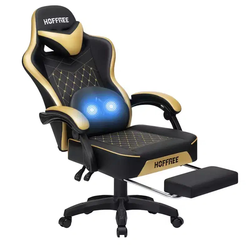 Silla ergonómica Hoffree de piel para juegos y masajes, para oficina, PC, con reposapiés y ajustable