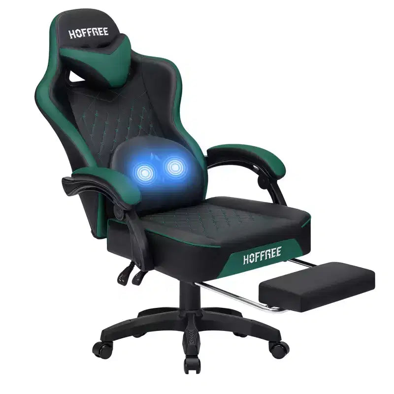 Silla ergonómica Hoffree de piel para juegos y masajes, para oficina, PC, con reposapiés y ajustable