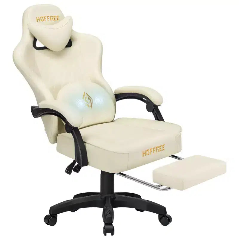 Silla ergonómica Hoffree de piel para juegos y masajes, para oficina, PC, con reposapiés y ajustable