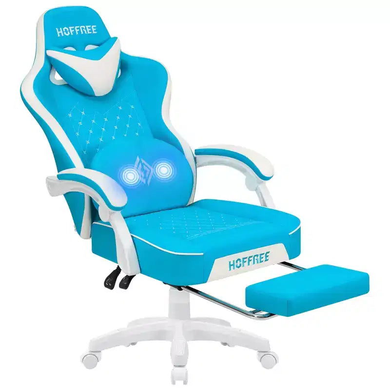 Silla ergonómica Hoffree de piel para juegos y masajes, para oficina, PC, con reposapiés y ajustable