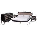 Juego de dormitorio de 5 piezas Baxton Studio Shirin de tela beige y madera negra, tamaño Queen, estilo de mediados de siglo