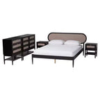 Juego de dormitorio de 5 piezas Baxton Studio Shirin de tela beige y madera negra, tamaño Queen, estilo de mediados de siglo