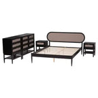 Juego de dormitorio de 5 piezas Baxton Studio Shirin de tela beige y madera negra, tamaño Queen, estilo de mediados de siglo