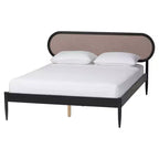 Juego de dormitorio de 5 piezas Baxton Studio Shirin de tela beige y madera negra, tamaño Queen, estilo de mediados de siglo