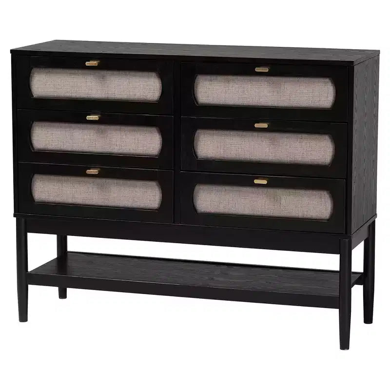Juego de dormitorio de 5 piezas Baxton Studio Shirin de tela beige y madera negra, tamaño Queen, estilo de mediados de siglo